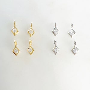 4 Pieces Teeny Tiny Diamond Shape Cubic Zirconia Charm Gold Plated or Rhodium Plated CZ Dainty Diamond Charm