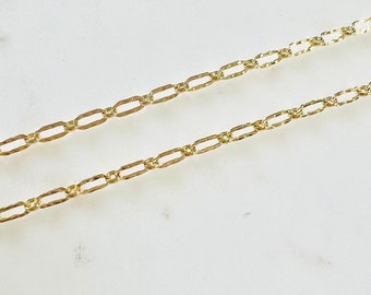 Hammered Textured Gold Filled Flat Nugget Long and Short Chain Permanent Jewelry Sold by the Foot/ Bulk Unfinished Chain