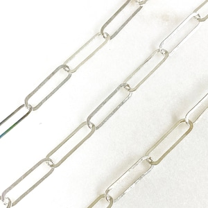 15mm x 4mm Thin Elongated Flat Drawn Rectangle Cable Box Chain Sterling Silver Sold By the Foot/ Bulk Unfinished Chain Paperclip Chain