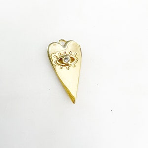 Unique Long Heart Shape Evil Eye Pave CZ  Gold Plated Protection Charm Cubic Zirconia Drop Pendant Love Charm