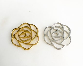 Vermeil Gold or Sterling Silver Flat Rose Outline Silhouette  Beautiful Rose Flower Plant Nature Charm