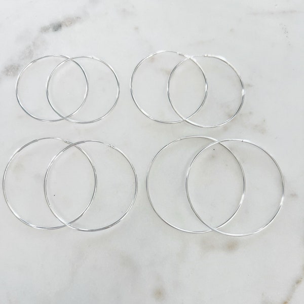 1 Pair Sterling Silver Large Endless Hoop Earrings 40mm, 45mm 50mm Earring Wires Earring Hook Component