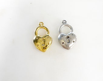 Cute Heart with Lock Charm in Vermeil Gold or  Sterling Silver Love Valentines Day Best Friend Pendant