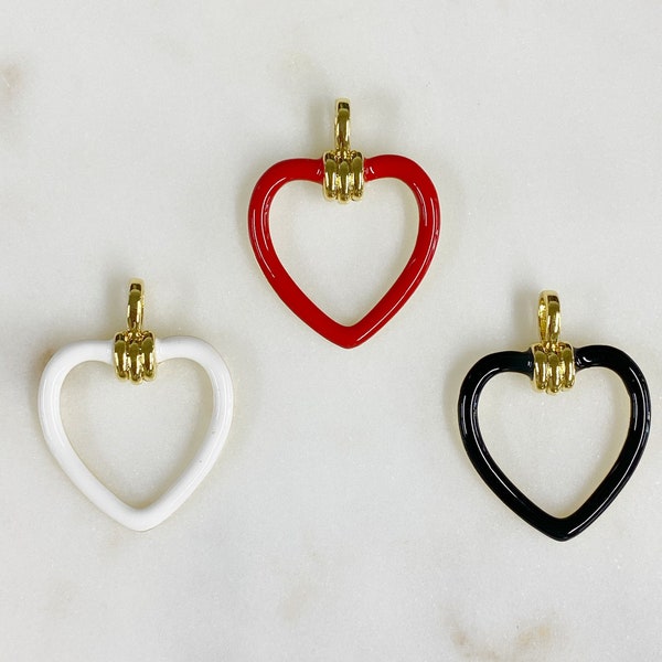 1 Piece Enamel Heart Charm Choose Your Color Red, Black, or White