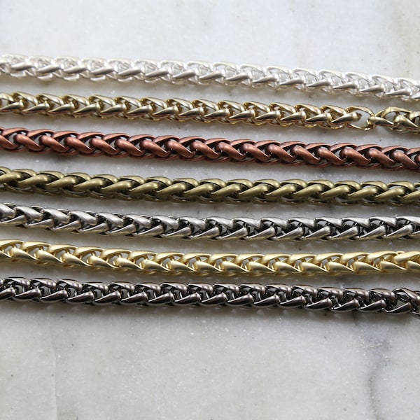 Base Metal Thick Twisted Rope Wheat Chain in 7 Finishes / Chain by the Foot