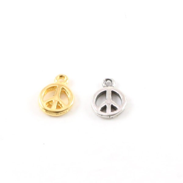 Teeny Tiny Peace Sign Charm in Sterling Silver or Vermeil Gold Hippie Love Pendant