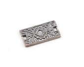 Sterling Silver Ornate Stamped Art Deco Rectangle Bar Plate Connector Charm