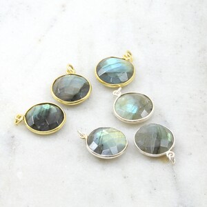 Labradorite Faceted Gemstone Bezel Pendant in Gold Plated over Sterling Rim or Sterling Rim image 3