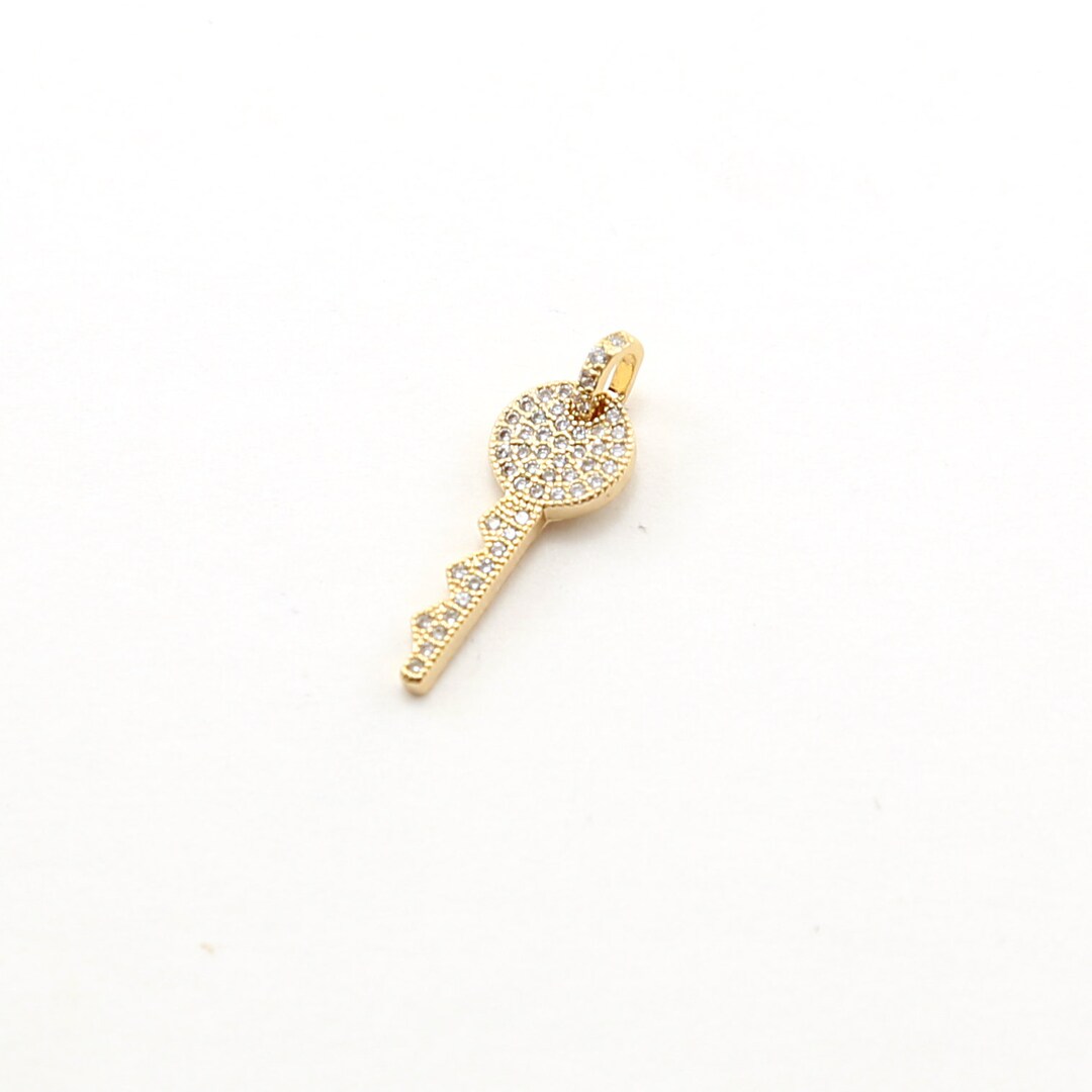 Pave CZ Gold Detailed Key Rhodium Plated Charm Jewelry Making Supplies ...