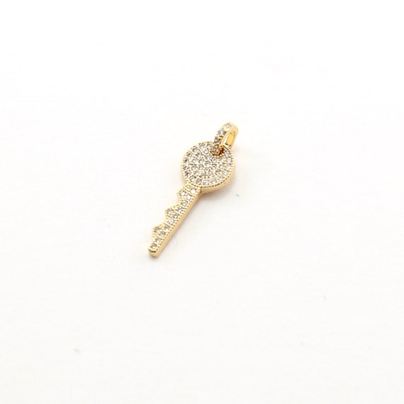 Pave CZ Gold  Detailed Key Rhodium Plated Charm Jewelry Making Supplies