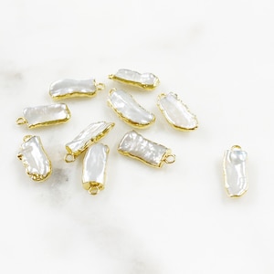 Natural Freshwater Pearl Charm Organic Shaped Vermeil Rimmed Pearl Charm 1 Piece Jewelry Making Supplies and Charms Pearls