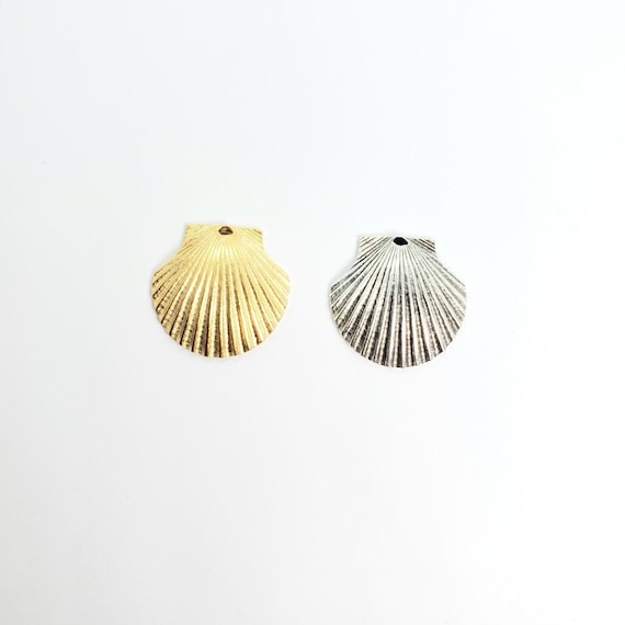 1 inch Pewter Textured Shell Pendant , Charm, Earring Component Gold Color, Silver Color