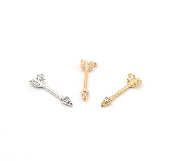 Tiny Rhodium Pave CZ Cubic Zirconia Arrow Charm in Silver, Gold, and Rose Gold