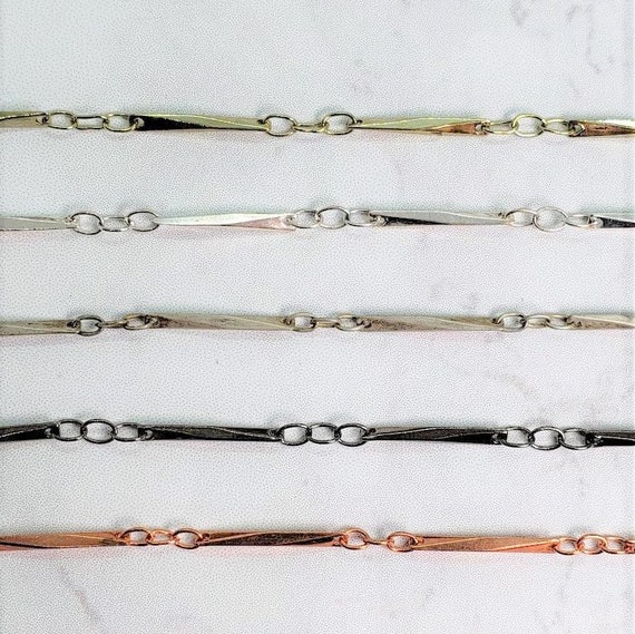 Base Metal Long Twisted Bar Link Chain in Antique Silver, Shiny Gold, Shiny Silver, Gunmetal, Shiny Copper  / Chain by the Foot