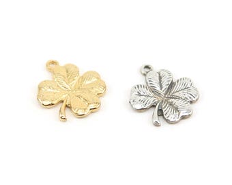 Detailed Four Leaf Clover Sideways Hanging Luck of the Irish Lucky Charm in Sterling Silver or Vermeil Gold