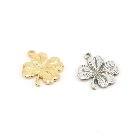 Detailed Four Leaf Clover Sideways Hanging Luck of the Irish Lucky Charm in Sterling Silver or Vermeil Gold