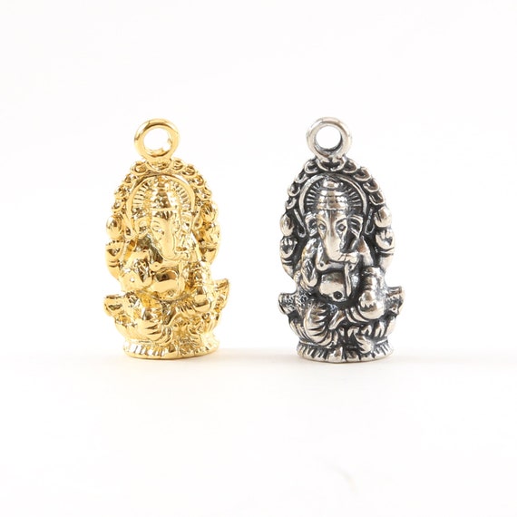 Large Detailed Ganesh Deity Charm Hindu Hinduism Spiritual Religious Pendant Ganesha in Vermeil Gold or Sterling Silver