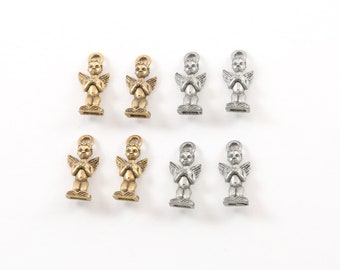4 Pieces Pewter Angel Cherub Angelic Coming out of Book Bible Charm Mothers Day Charm Pendant Inspirational Antique gold, Antique silver