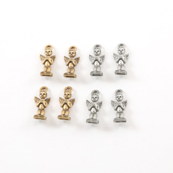 4 Pieces Pewter Angel Cherub Angelic Coming out of Book Bible Charm Mothers Day Charm Pendant Inspirational Antique gold, Antique silver