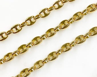 Base metal mariner link chain gold plated thick jewelry making chain / sold by the foot / bulk unfinished chain