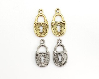 2 Pieces Pewter Simple Heart Pad Lock ,Valentines Day, Key Charm, Jewelry Making Supplies, Necklace Antique Gold, Antique Silver