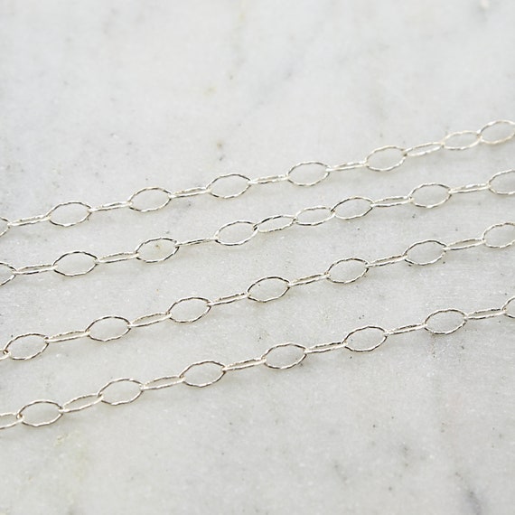 Sterling Silver Textured Hammered Oval Chain / Sold by the Foot / Bulk Unfinished Chain