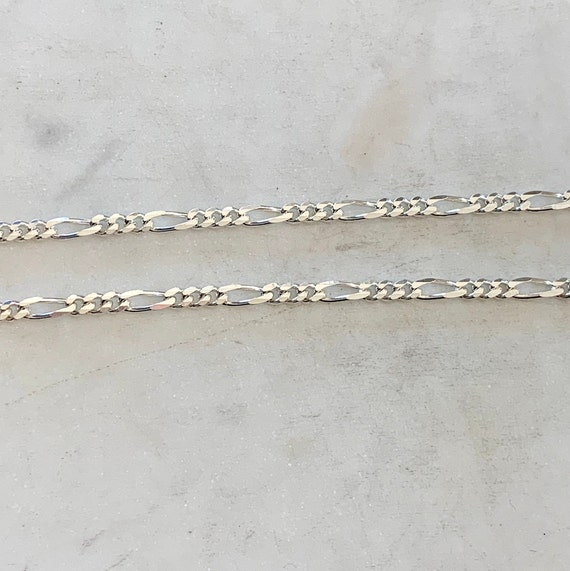 Sterling Silver Diamond Cut Sturdy  Figaro Curb Chain With Three Connecting Slanted Links 3.5mm / Sold by the Foot/ Bulk Unfinished Chain