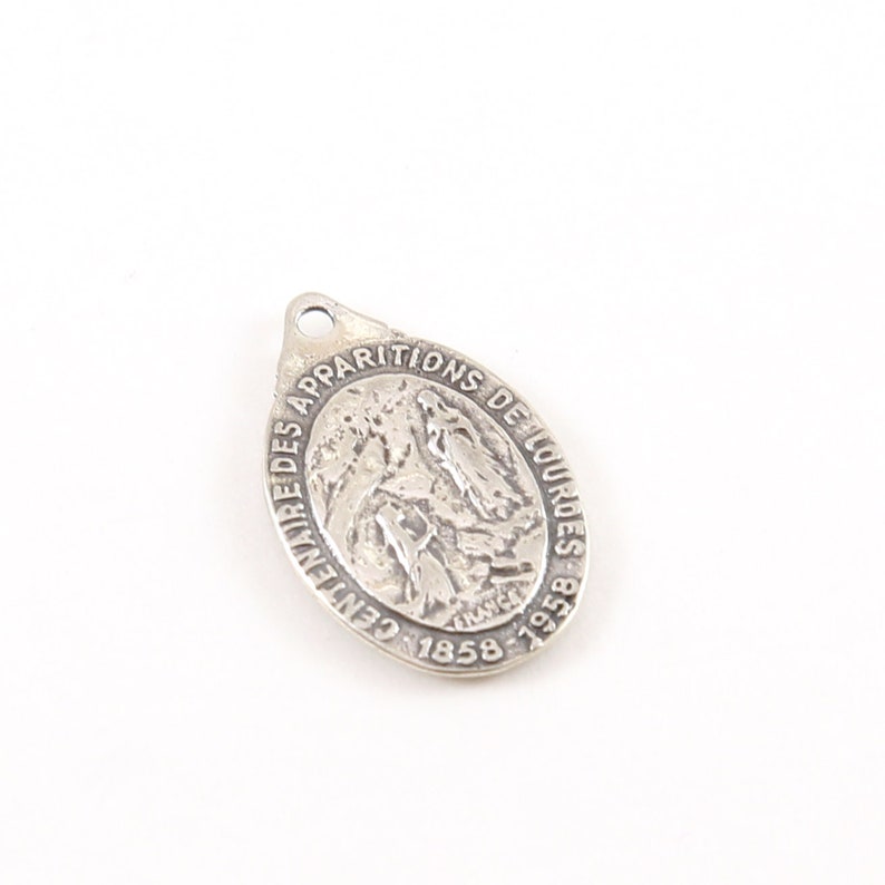 Sterling Silver Our Lady of Lourdes Oval Medallion Charm Vintage ...