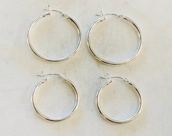 1 Pair Medium 25mm or 30mm  Sterling Silver Thick Flex Tube Hoop Earrings Earring Wires Earring Hook Component