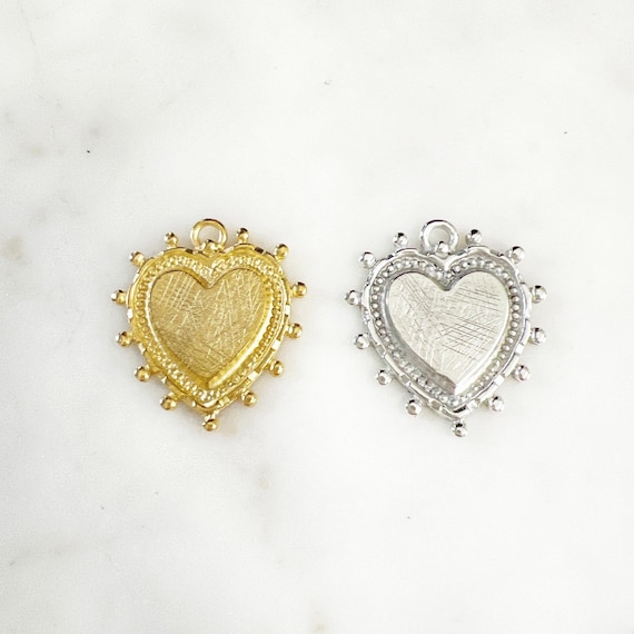 Modern Dotted Edge Large Heart Charm Pendant Pewter Metal Matte Gold or Silver Valentine's Day, Mother's Day, Friendship Charm Pendant