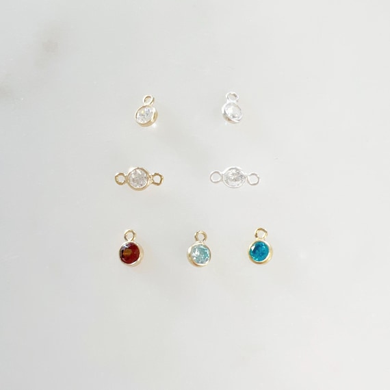 Teeny Tiny 14K Gold Filled or Sterling Silver 3mm Cubic Zirconia Charm Link Choose Your Style, 1 Loop or 2 Loop Connector Permanent Jewelry