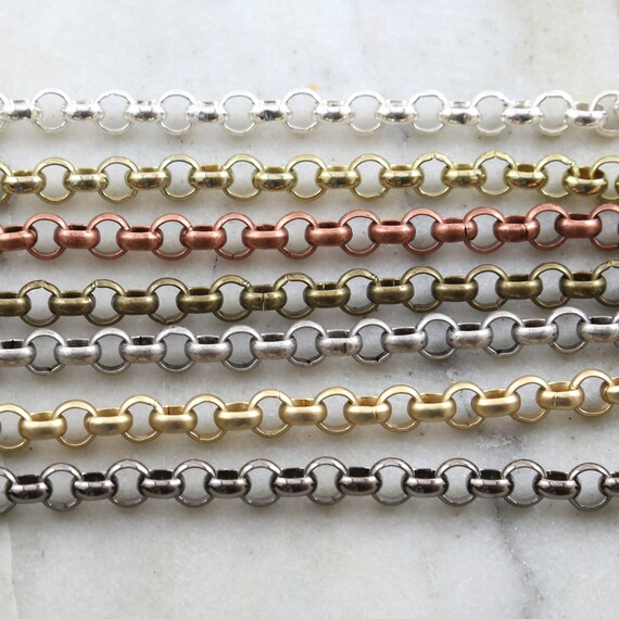 Base Metal Plated 7mm Large Rolo Openable Thick Chain in 7 Finishes / Chain By the Foot