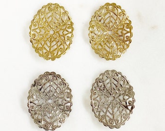 2 Piece Filigree Gold or Silver Plated Brass Medallion Choose Your Color Unique Jewelry Making Supplies