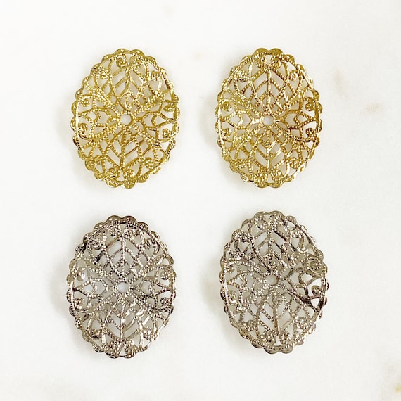 2 Piece Filigree Gold or Silver Plated Brass Medallion Choose Your Color Unique Jewelry Making Supplies