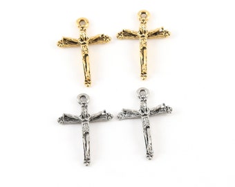 2 Piezas Delicado Peltre Base Metal Crucifijo Cruz Encanto Colgante Religioso Espiritual Católico Cristianismo Encanto Encanto