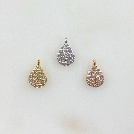 Teeny Tiny CZ Oval Drop Charm Choose Your Color Gold, Silver, Rose Gold Mini Cubic Zirconia Rhodium Plated Charm