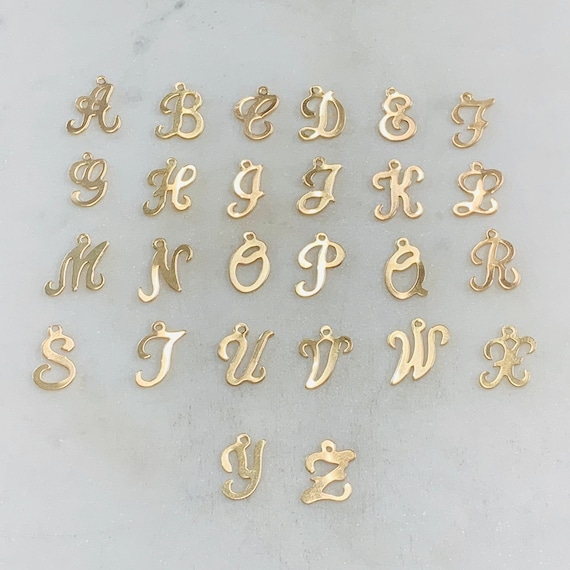 14K Cursive Letter Charms With Cubic Zirconium, A to Z Initial