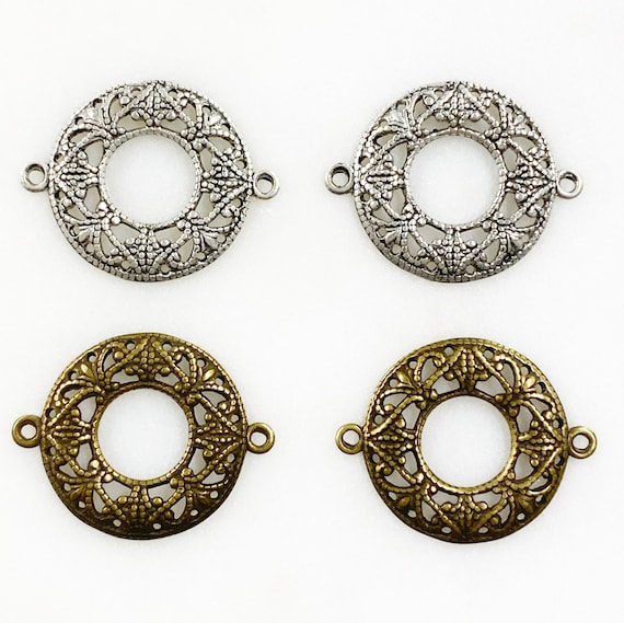 2 Piece Detailed Connector Charm Filigree Choose Your Color Antique Silver  or Antique Brass Jewelry Making Charms And Supplies