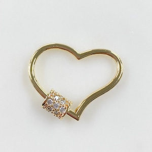 Curved Heart Shaped Screw Clasp CZ Covered Screw Detail
