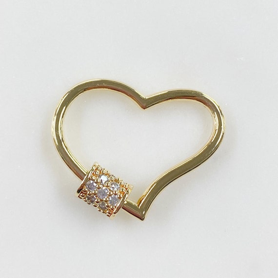 Curved Heart Shaped Screw Clasp CZ Covered Screw Detail