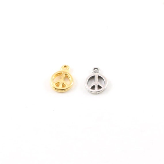 Teeny Tiny Peace Sign Charm in Sterling Silver or Vermeil Gold Hippie Love Pendant