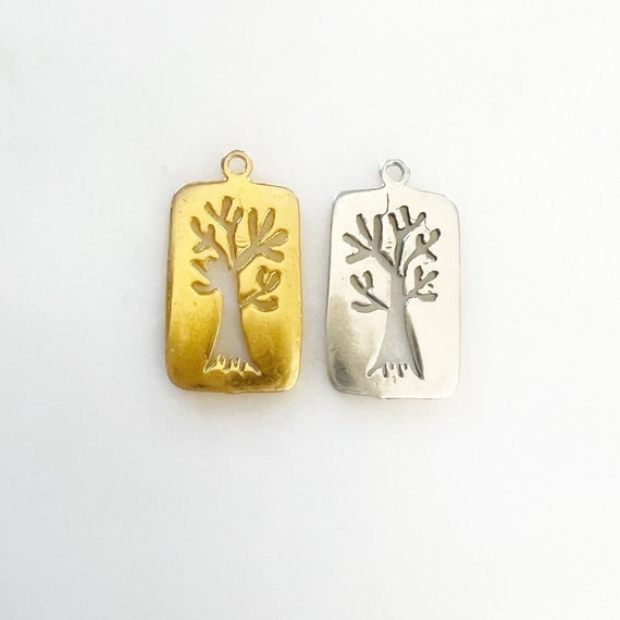 Cut Out Oak Tree  Wisdom Charm Modern Nature Pendant Sterling Silver or Vermeil Gold