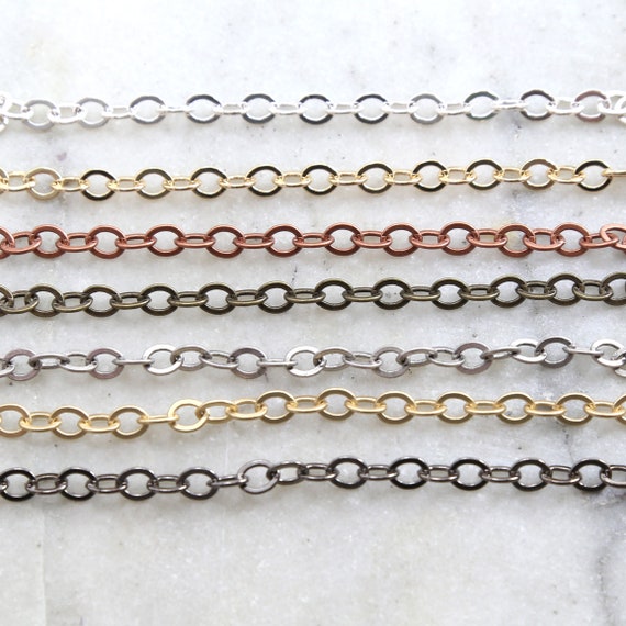 Base Metal Medium Weight 5mm x 4mm Dainty Flat Oval Extender Link Chain in 7 Finishes / Chain by the Foot