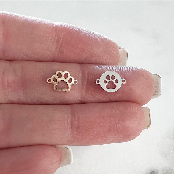 Teeny Tiny Cute Dog Paw Print Connector Pendant Charm 14K Gold Filled or Sterling Silver, Animal Dog Lover Charm Permanent Jewelry