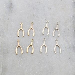 4 Pieces Dainty Tiny Wishbone Charms in Sterling Silver and 14K Gold Filled Delicate Lightweight Charms
