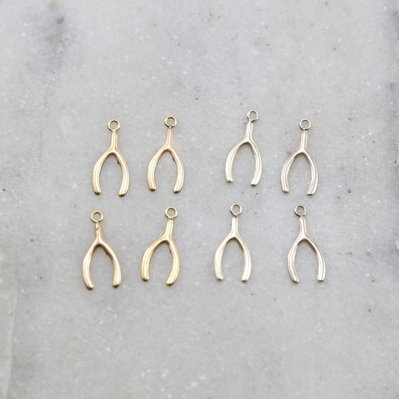 4 Pieces Dainty Tiny Wishbone Charms in Sterling Silver and 14K Gold Filled Delicate Lightweight Charms