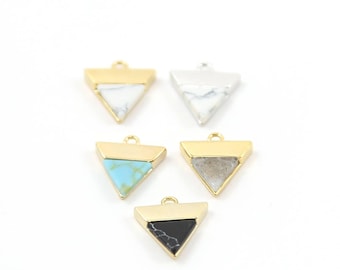 Howlite marble triangle charms rhodium plated gold or silver modern delicate geometric pendant