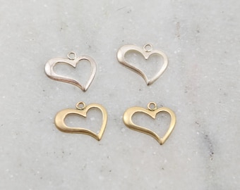 2 pieces open heart silhouette delicate lightweight charm in sterling silver and 14k gold filled