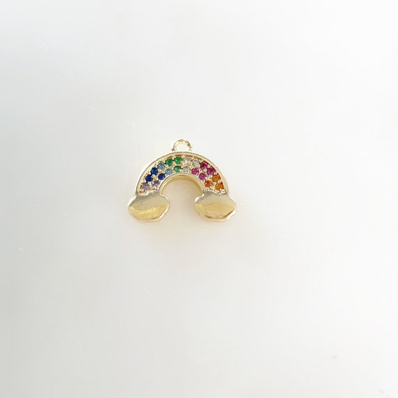 Gold Plated Rainbow Cubic Zirconia Charm Multi Colored CZ Mini Cute Rainbow with Clouds Gold Charm Jewelry Making Supplies