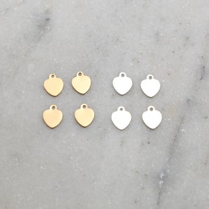 4 Pieces Dainty Tiny Flat Heart Charms in Sterling Silver and 14K Gold Filled Delicate Lightweight Charms